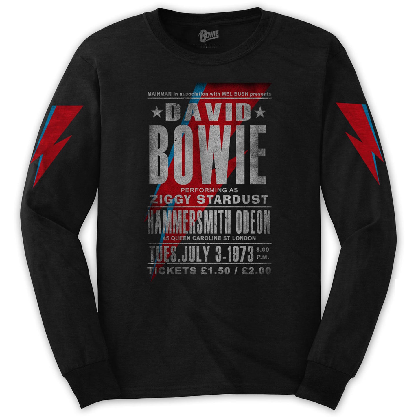DAVID BOWIE UNISEX LONG SLEEVED T-SHIRT: HAMMERSMITH ODEON