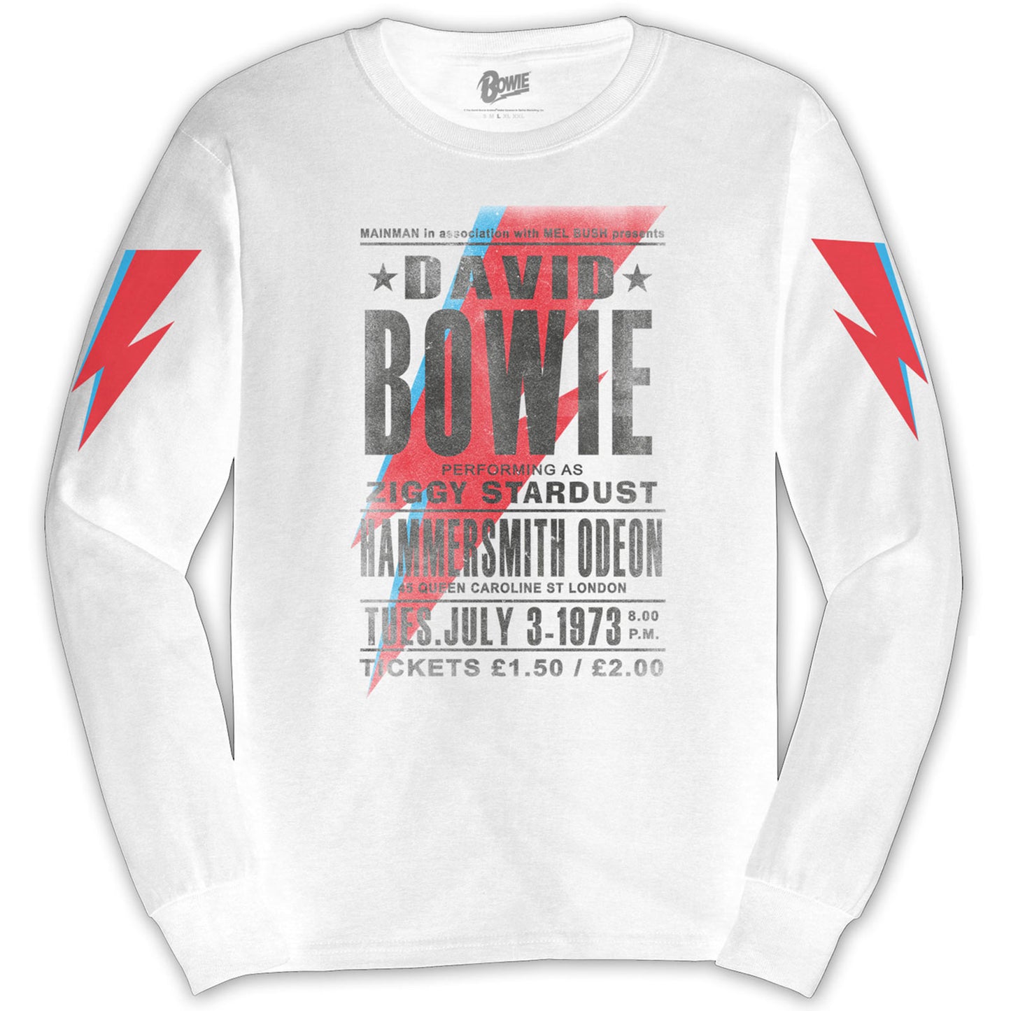 DAVID BOWIE UNISEX LONG SLEEVED T-SHIRT: HAMMERSMITH ODEON