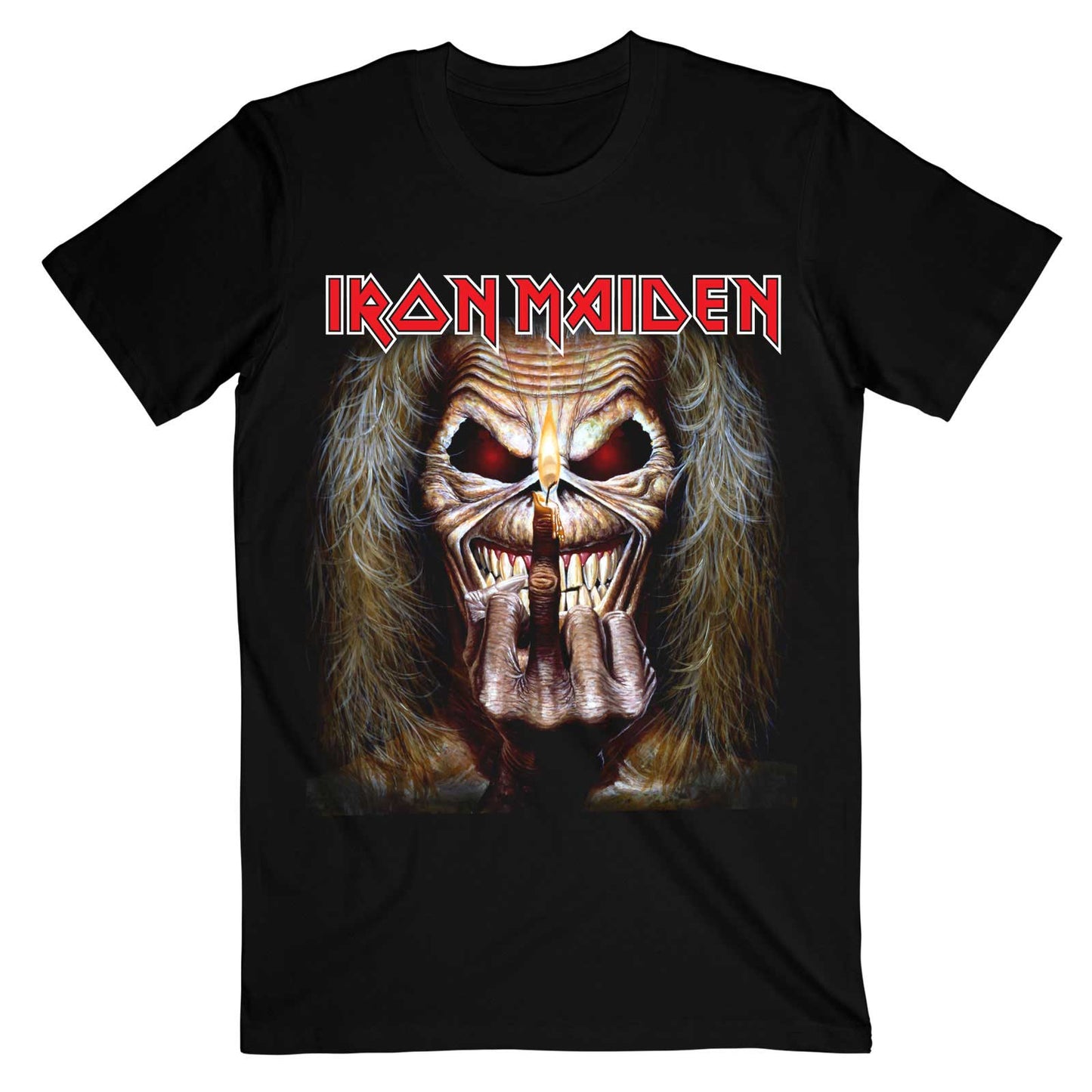 IRON MAIDEN UNISEX T-SHIRT: EDDIE CANDLE FINGER