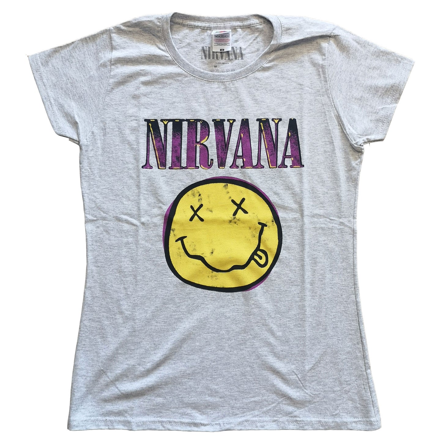 NIRVANA LADIES T-SHIRT: XEROX HAPPY FACE PINK