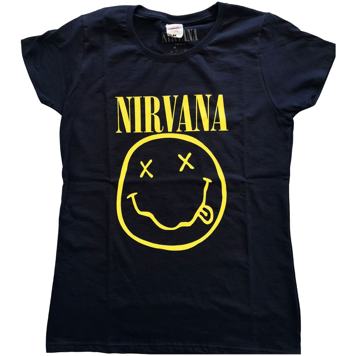 NIRVANA LADIES T-SHIRT: YELLOW HAPPY FACE