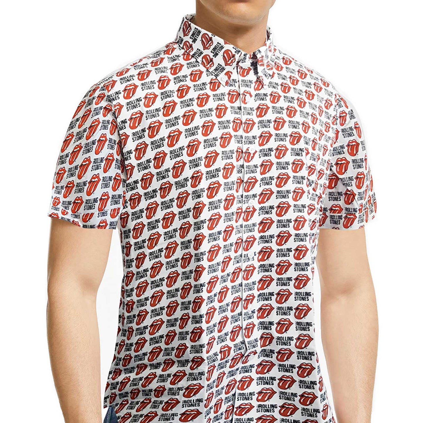 THE ROLLING STONES UNISEX CASUAL SHIRT: TONGUE AND TEXT