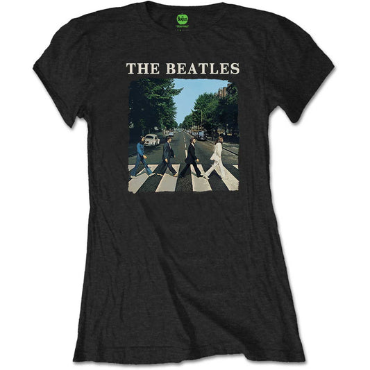 THE BEATLES LADIES T-SHIRT: ABBEY ROAD & LOGO
