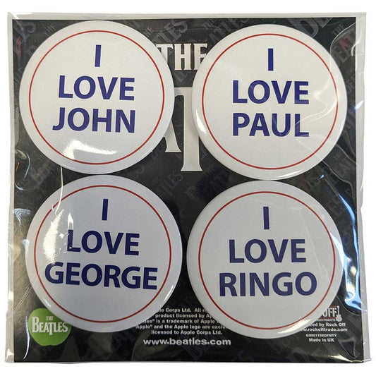 The Beatles I Love 4 Pack Large Badge Pack