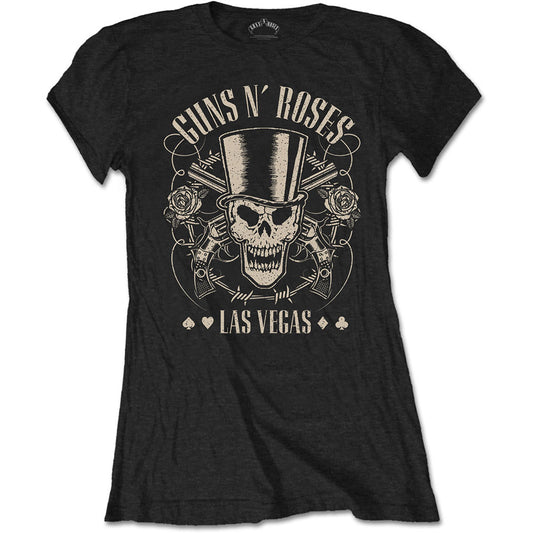Guns N Roses Top Hat Skull A Pistols Las Vegas Ladies T-Shirt