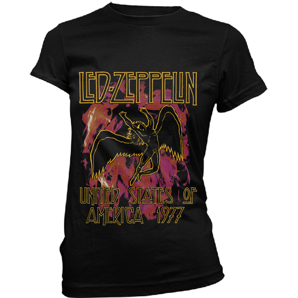 Led Zeppelin Black Flames Ladies T-Shirt