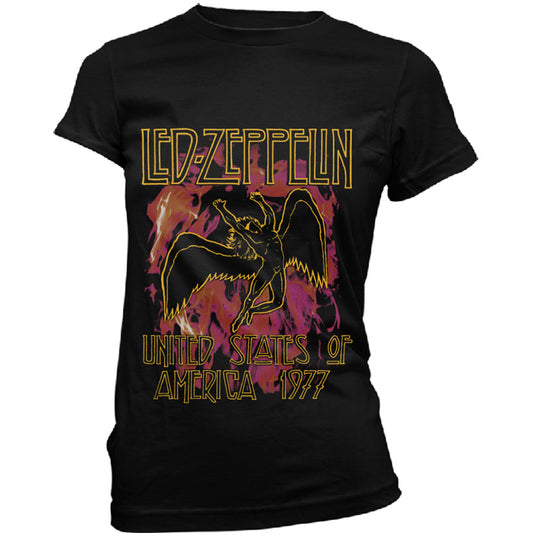 Led Zeppelin Black Flames Ladies T-Shirt