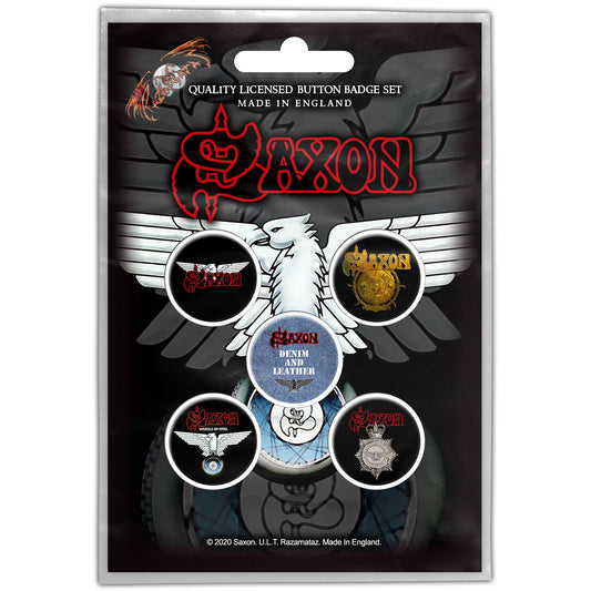 SAXON BUTTON BADGE PACK: WHEELS OF STEEL