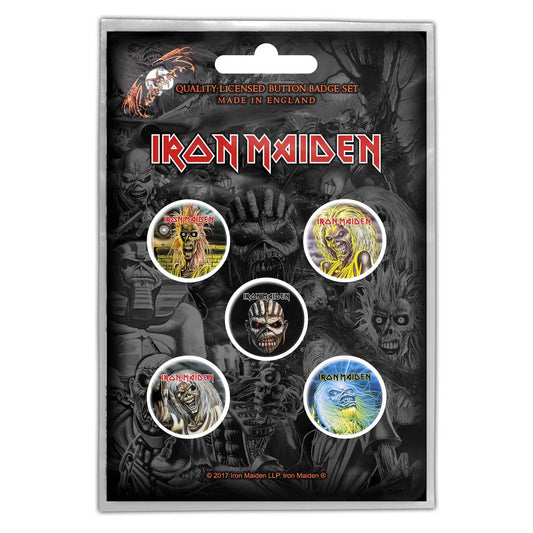 IRON MAIDEN BUTTON BADGE PACK: THE FACES OF EDDIE