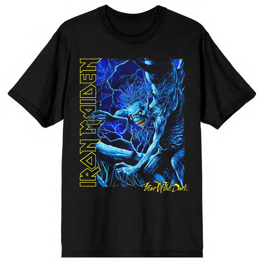 IRON MAIDEN UNISEX T-SHIRT: FEAR OF THE DARK BLUE TONE EDDIE VERTICAL LOGO