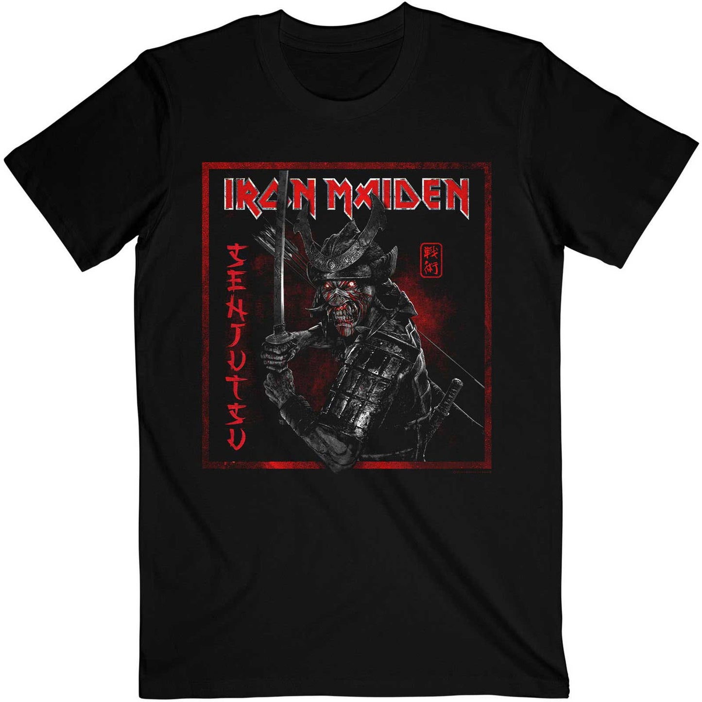 IRON MAIDEN UNISEX T-SHIRT: SENJUTSU COVER DISTRESSED RED