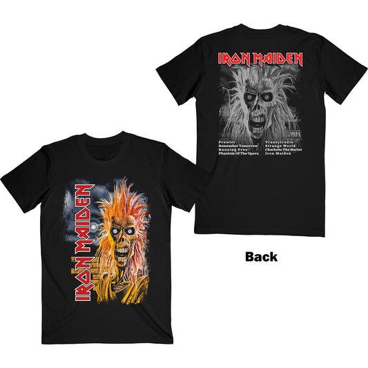 IRON MAIDEN UNISEX T-SHIRT: FIRST ALBUM TRACK LIST V.3