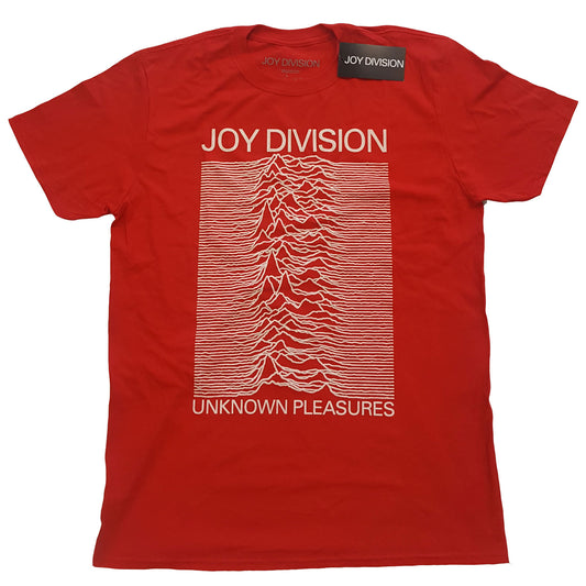 JOY DIVISION UNISEX T-SHIRT: UNKNOWN PLEASURES WHITE ON RED