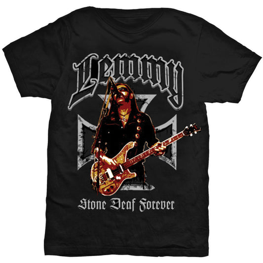 LEMMY UNISEX T-SHIRT: IRON CROSS STONE DEAF FOREVER
