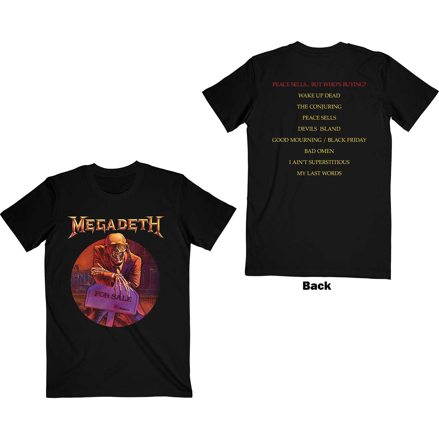 MEGADETH UNISEX T-SHIRT: PEACE SELLS… TRACK LIST