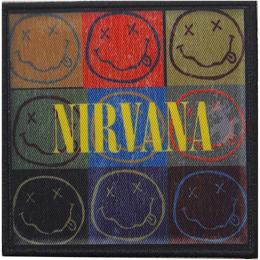 NIRVANA STANDARD PATCH: DISTRESSED HAPPY FACES BLOCKS