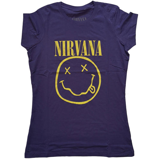 NIRVANA LADIES T-SHIRT: YELLOW HAPPY FACE