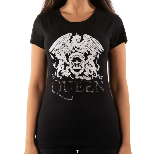 QUEEN LADIES T-SHIRT: LOGO (DIAMANTE)