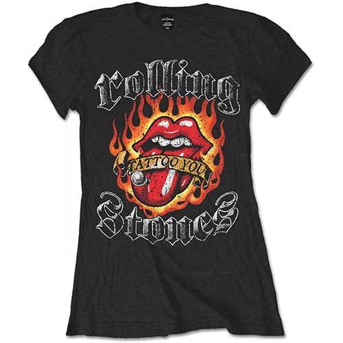 THE ROLLING STONES LADIES T-SHIRT: FLAMING TATTOO TONGUE