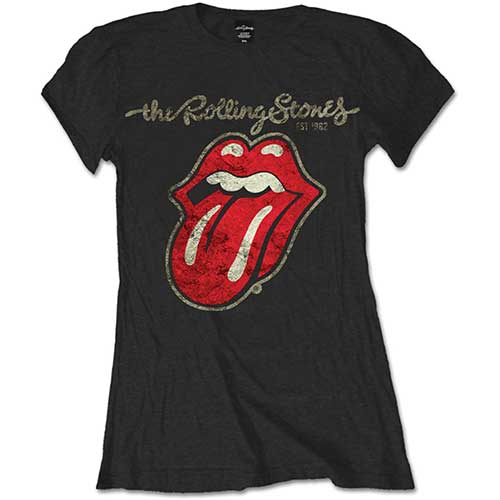 THE ROLLING STONES LADIES T-SHIRT: PLASTERED TONGUE