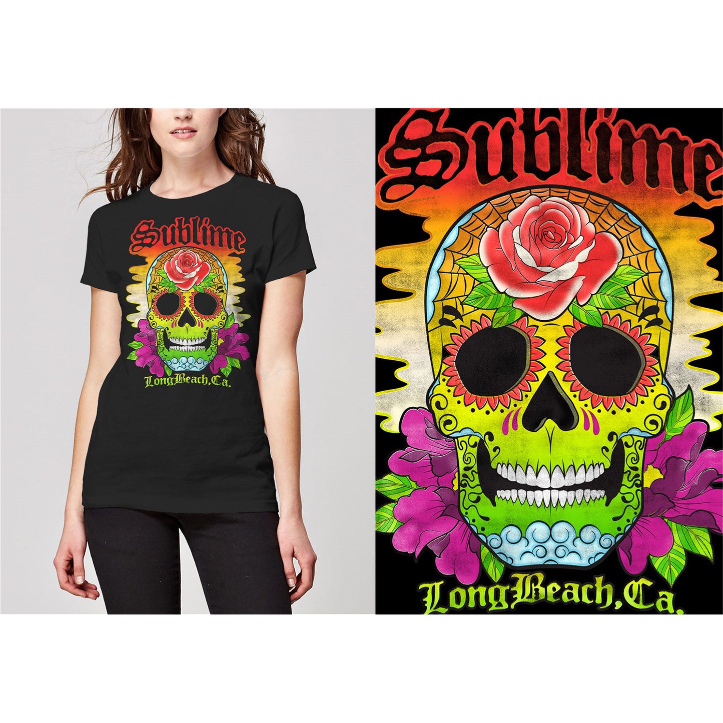 SUBLIME LADIES T-SHIRT: COLOUR SKULL